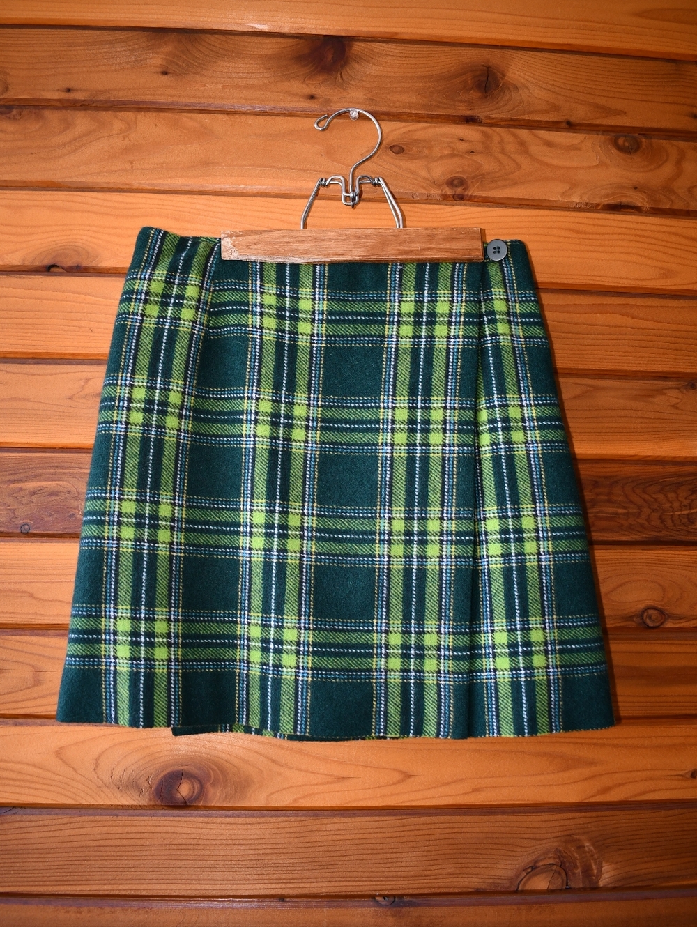 New York & Company Vintage 90s Brat Green Plaid Mini Skirt Kilt Wool Blend